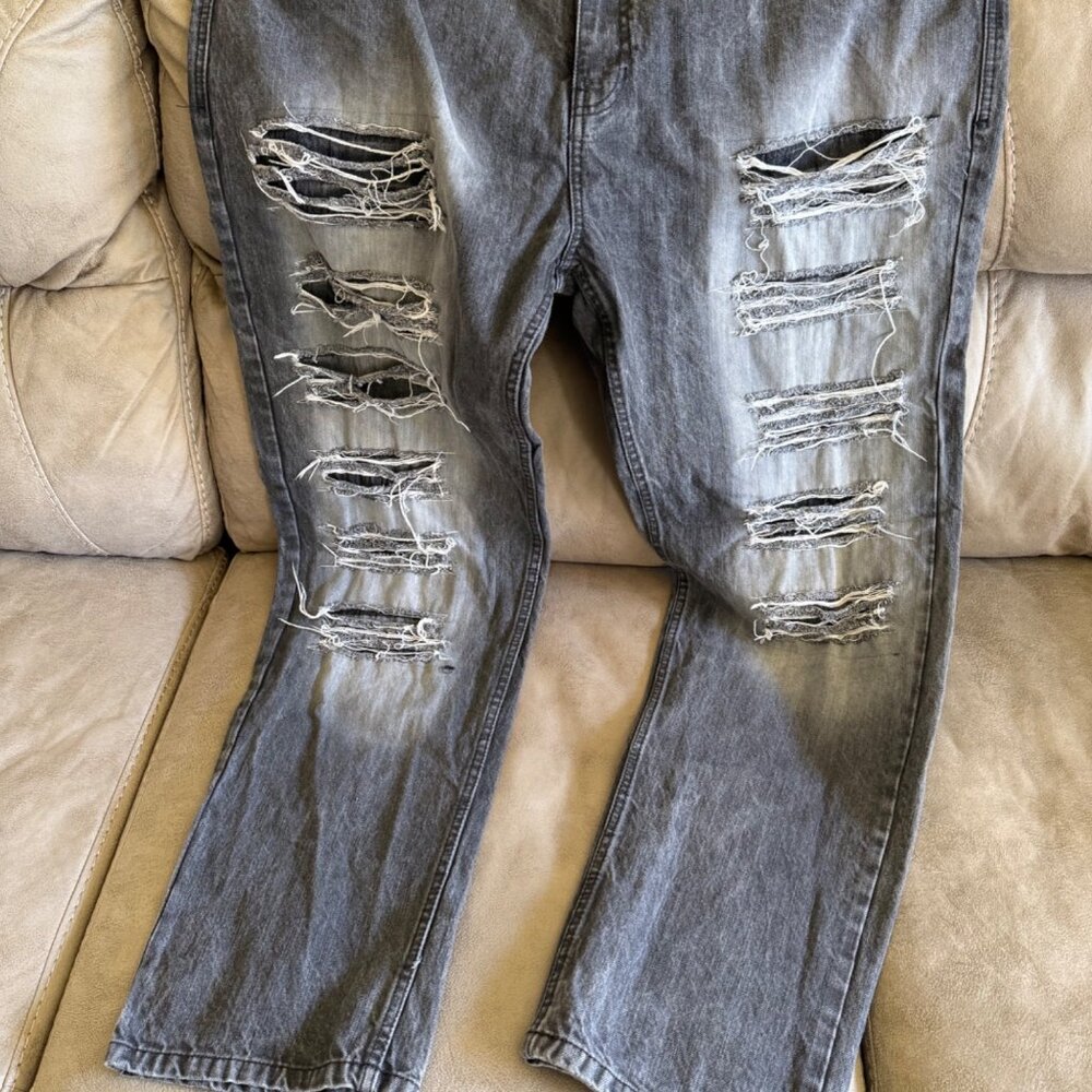 SouthPole Men’s Distressed Classic Straight Leg Jeans, Black, Size 46